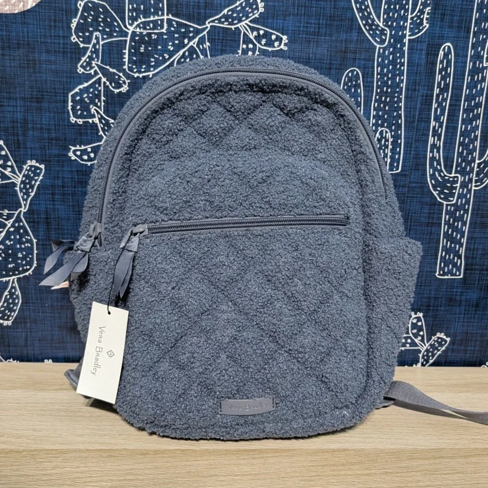 NEW Vera Bradley Sherpa Fleece Quilted Small Backpack Blue